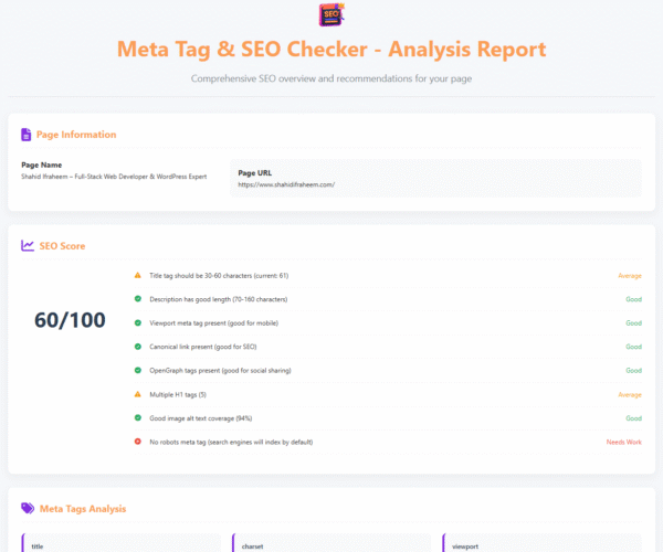 Meta Tag & SEO Checker - SEO PDF Report